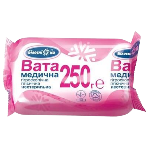Вата медична гігієнічна нестерильна ТМ "Білосніжка", рулон 250 г